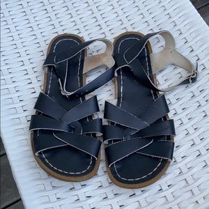 Black leather saltwater sandals